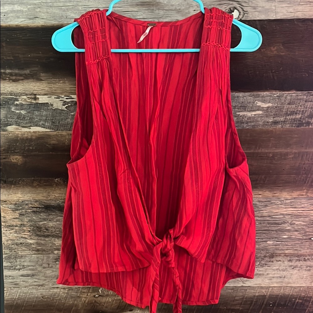 Free People By My Side Red Tie-Front Tank Top